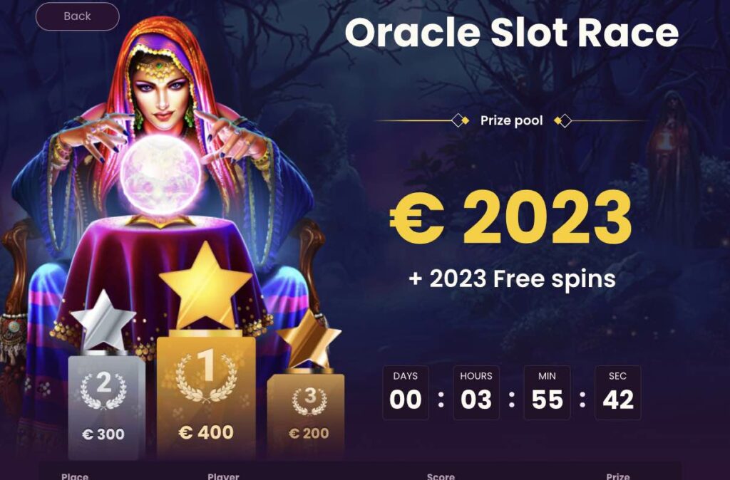 Oracle Slot Race casino tournament on Bizzo Casino