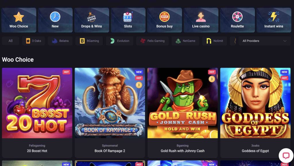 Casino games on Woo Casino for all players.