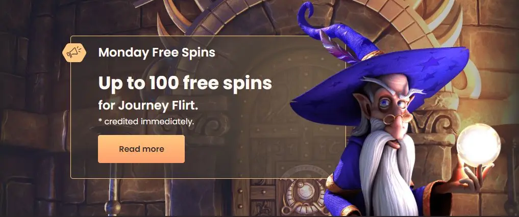 monday free upto 100 spins on national casino