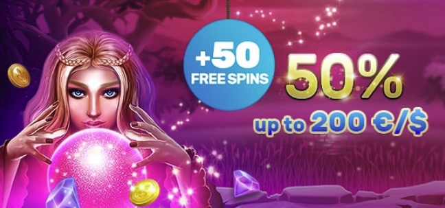 PlayAmo casino Second Deposit Bonus 50% up to €/$200 + 50 free spins