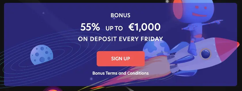 Evospin Casino Reload Bonus: 55% up to 1,000 EUR/1,000 USD