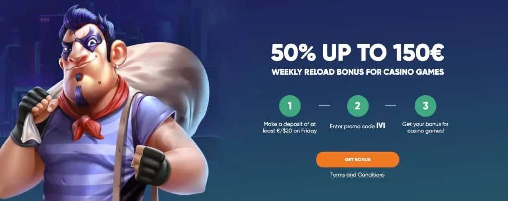 Ivibet 50% Reload Bonus up to €/$150 and 50 Free Spins
