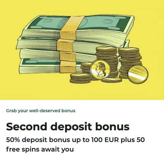 Manson Slots Second Deposit Bonus - 50% up to €/$100 and 50 Free Spins