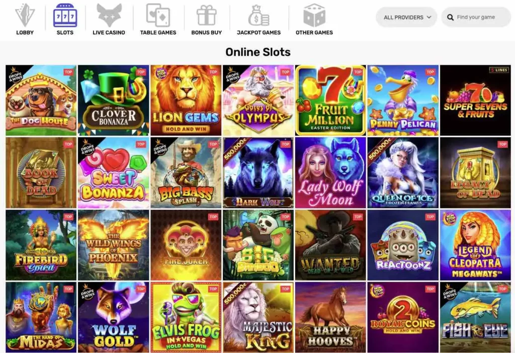 Crazy Fox Casino range of casino games