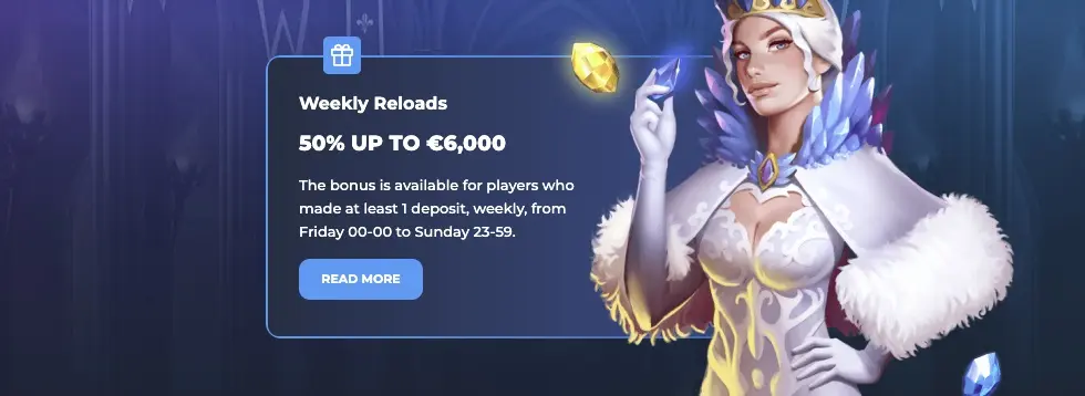 Weekly reload bonus 50% up to €6,000 on Loki Casino