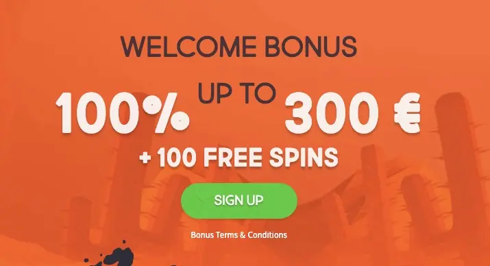 Welcome bonus 100% up to 300€ + 100 free spins on Gunsbet