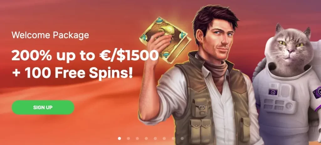 Kosmonaut Casino Welcome package bonus up to €/$1,5000 + 100 free spins